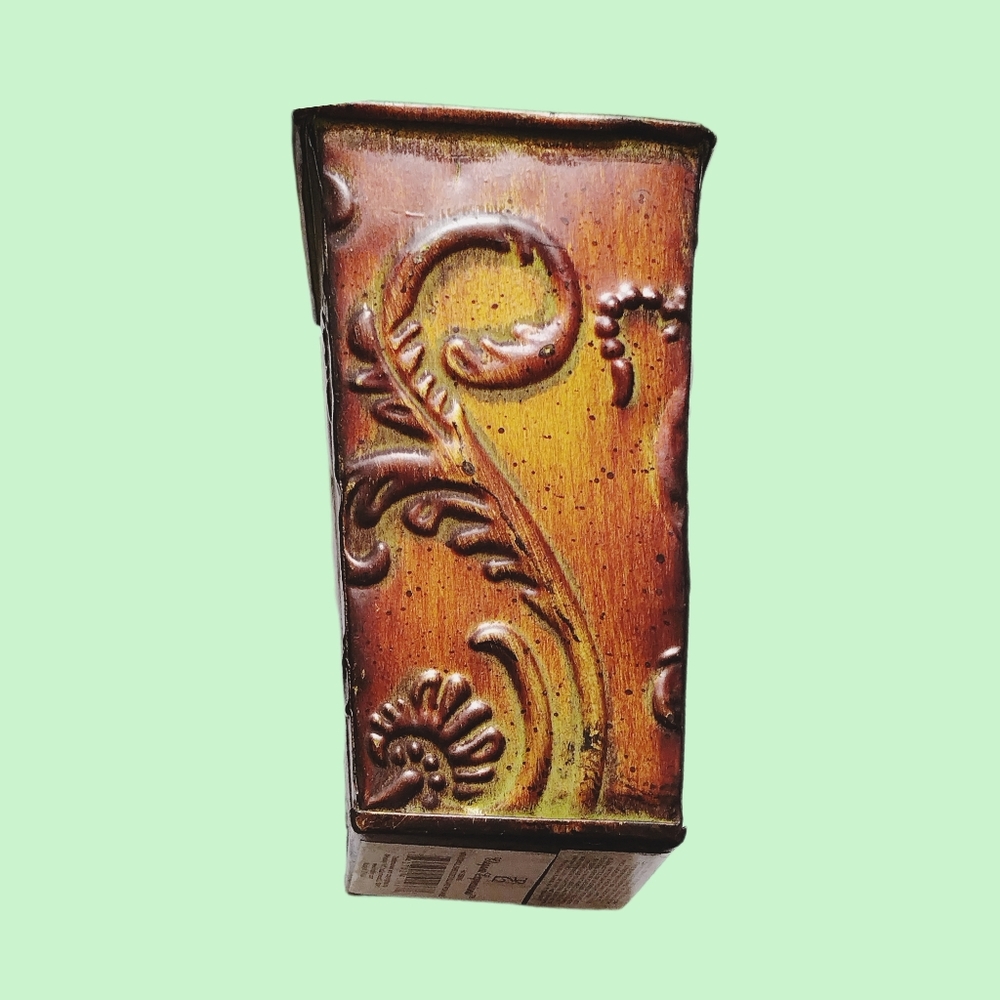 SIX Embossed Metal Scroll Vases 5" – Decorative Tin Planters. Set of 6.